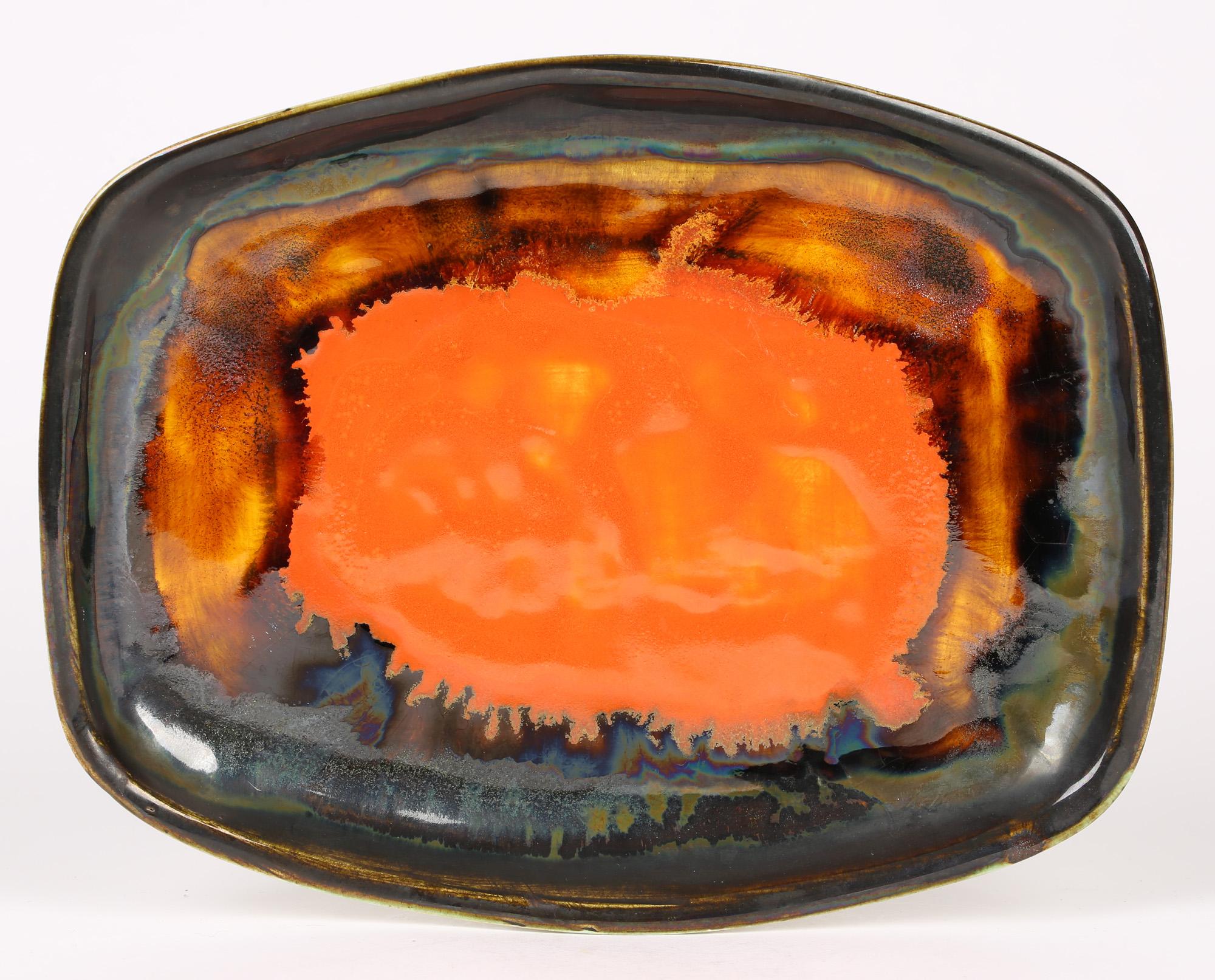 20th Century Eric Leaper Newlyn Studio Pottery Orange Glazed Tray or Shallow Dish For Sale