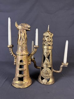 Eric Ledoux Pair of Solid Cast Bronze Candelabras