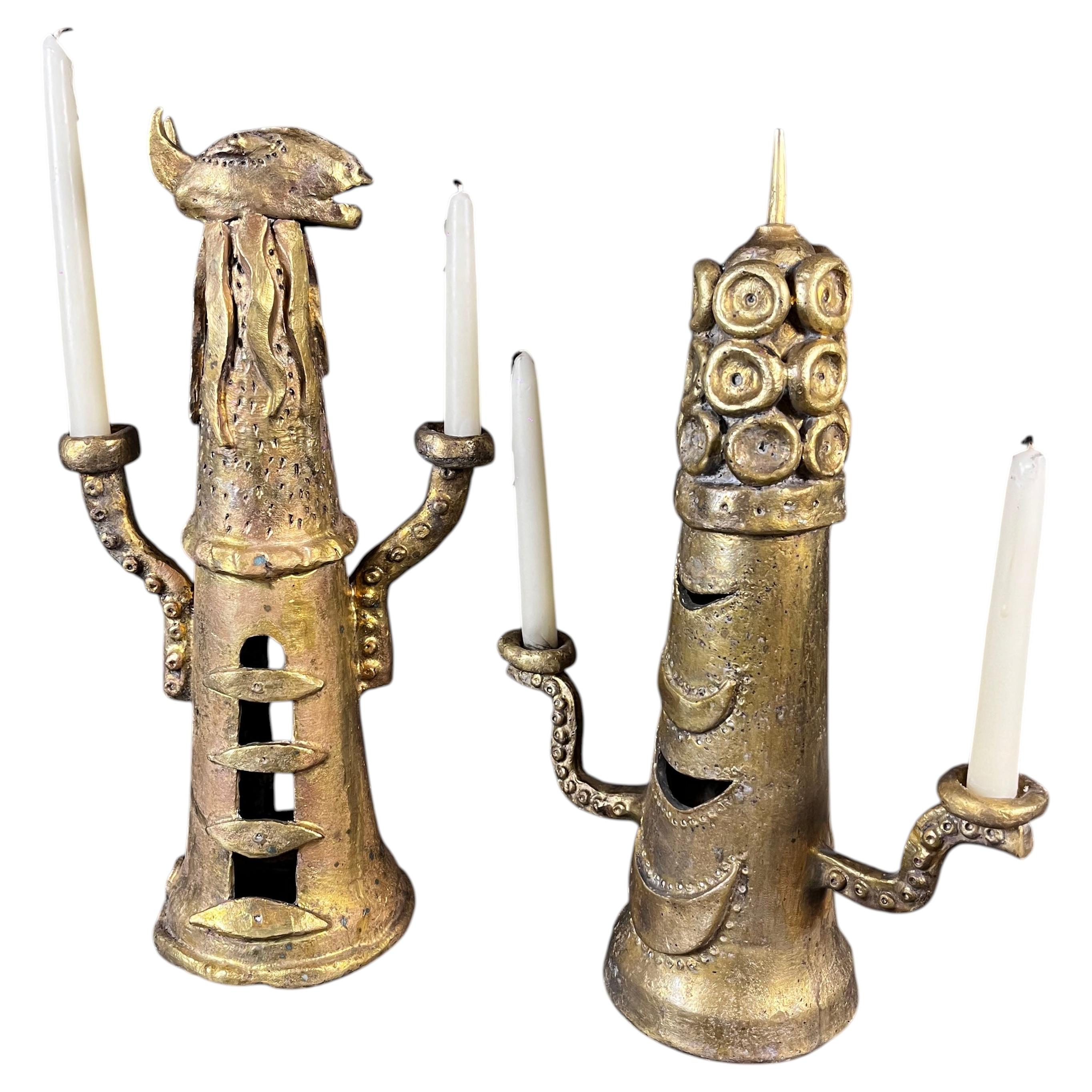 Eric Ledoux Pair of Solid Cast Bronze Candelabras