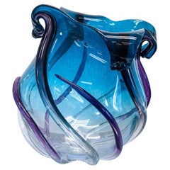 Vintage Eric Lieberman Signed and Dated 1997 Blue and Purple Blown Glass Vessel