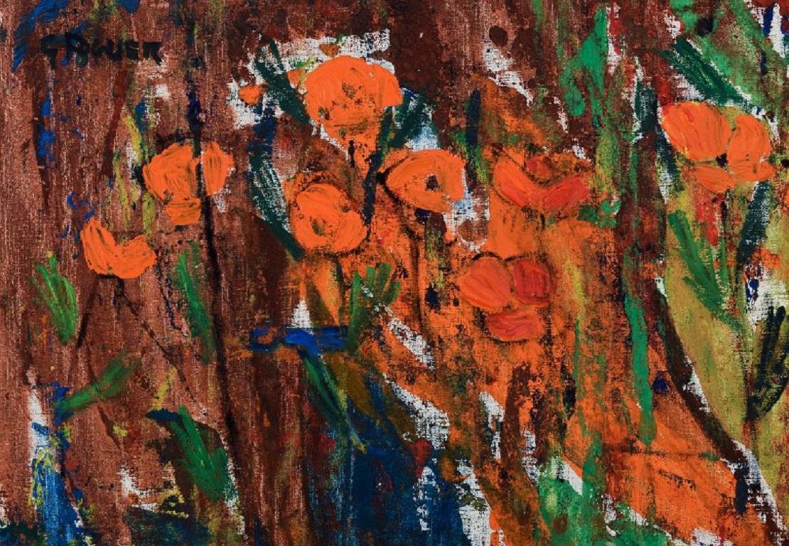 Suédois Eric Lundberg (1918-1992). Paysage moderniste. Huile sur toile en vente