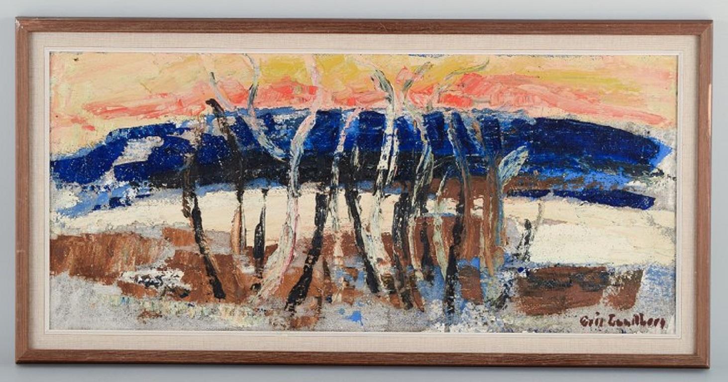 Eric Lundberg (1918-1992), a listed Swedish painter.
Modernist landscape.
Oil on canvas.
1960s.
In perfect condition
Dimensions: 71.5 x 32.0 / Total: 80.5 x 40.5 cm. with frame.