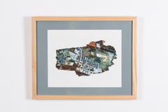 MEDIA UNTITLED MIXED - Collage sur liège d'arbre brut coloré, à grille géométrique