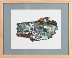UNTITLED MIXED MEDIA - Collage on Raw Tree Bark- Colorful, Gridded Geometric