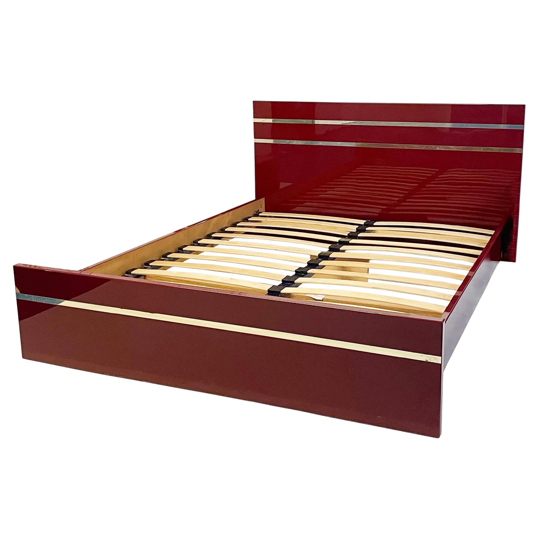 Eric Maville Burgundy Brass Double Bed Only 1980s 70s Hollywood Regency
