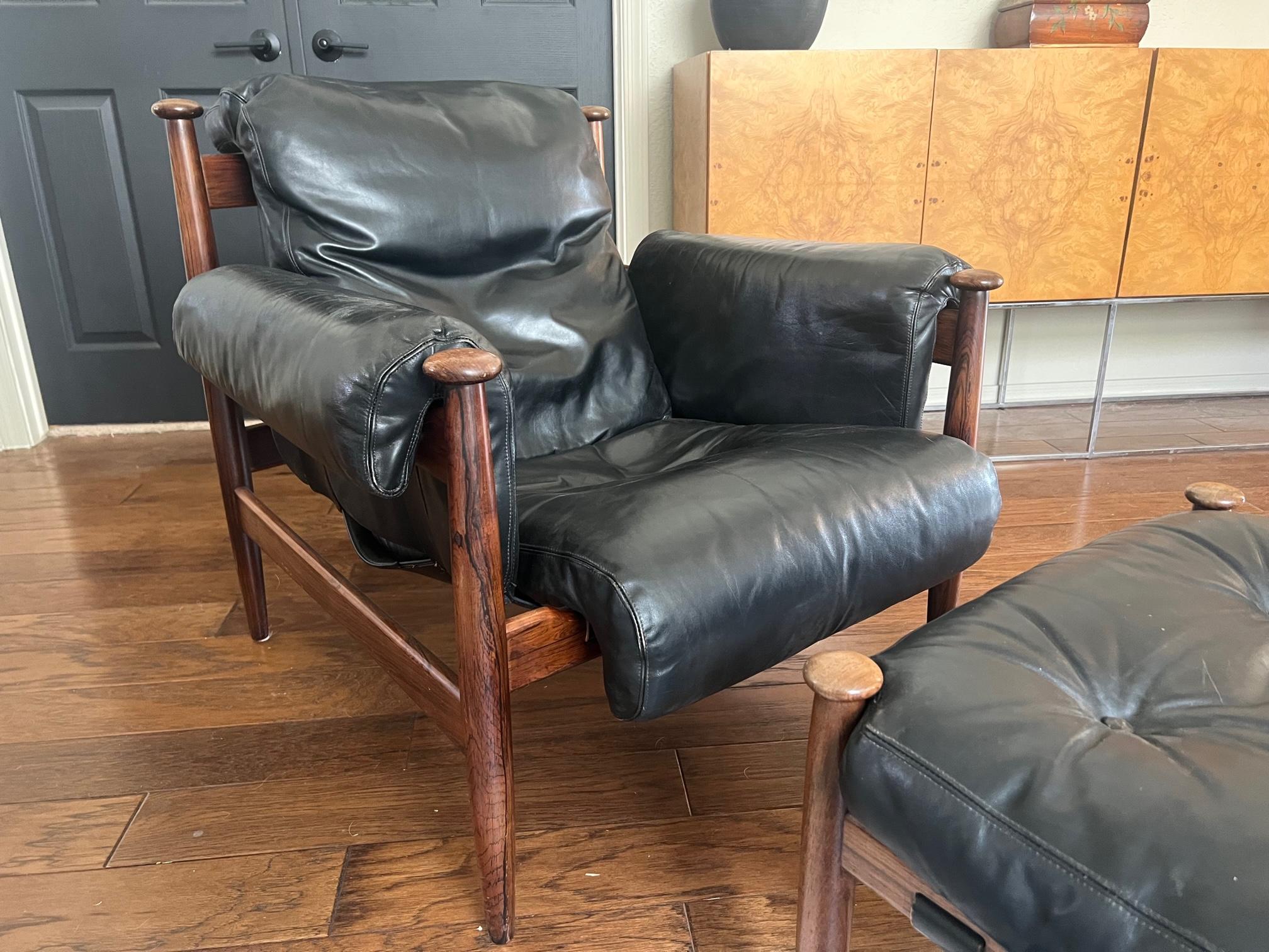 Eric Merthen Amiral Armchair with Ottoman Rosewood Mid-Century Modern In Good Condition In Boise, ID