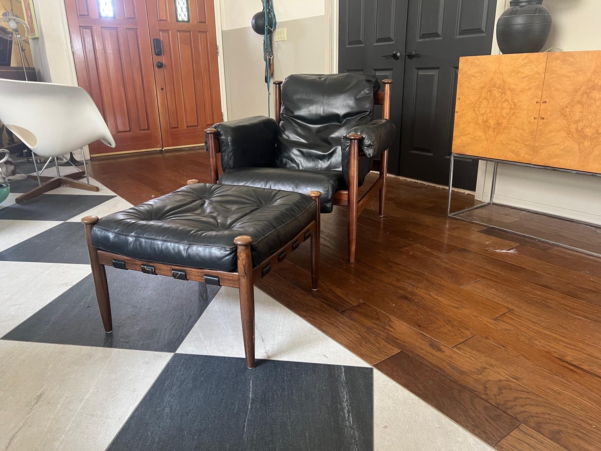 Mid-20th Century Eric Merthen Amiral Armchair with Ottoman Rosewood Mid-Century Modern