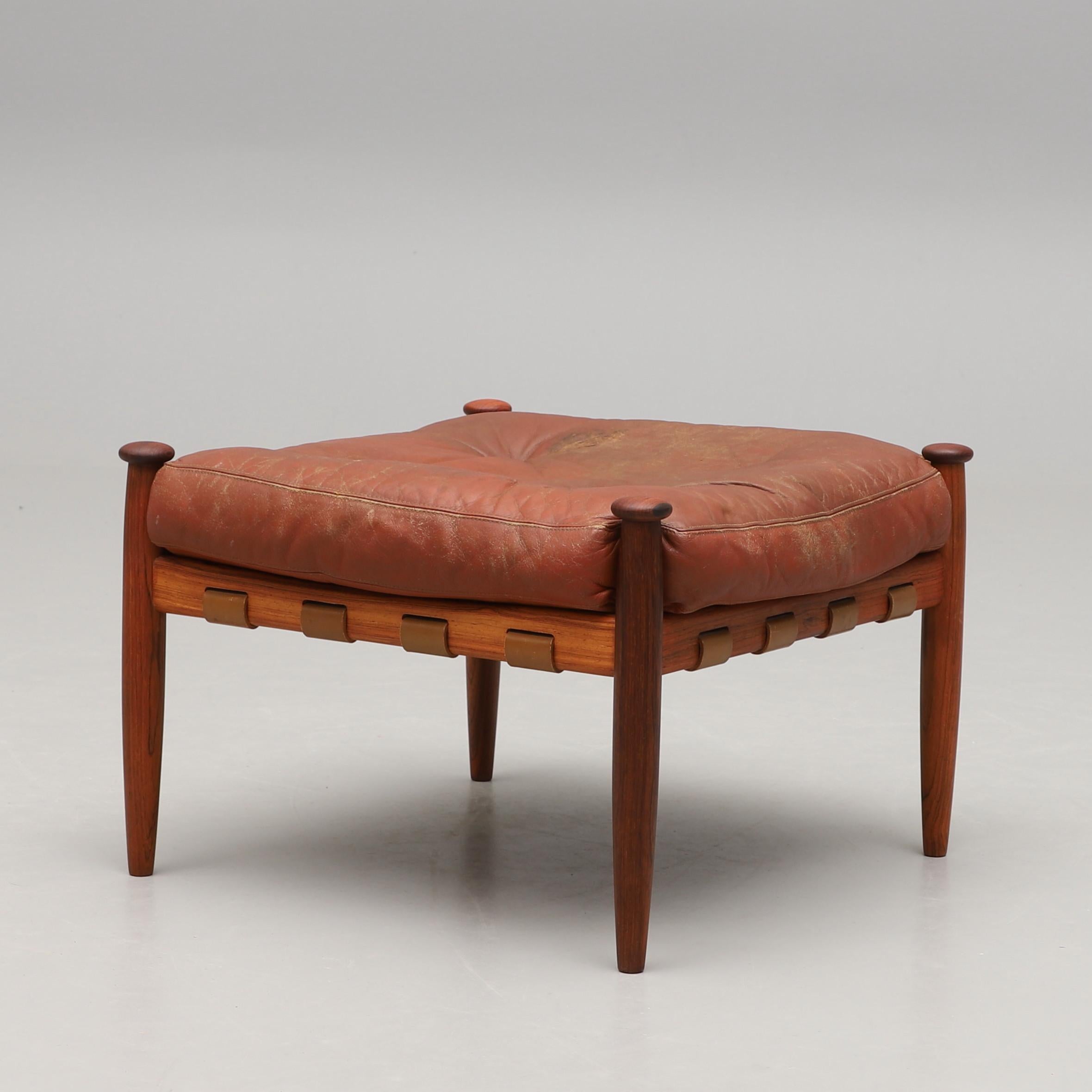 Eric Merthen Amiral Armchair with Pouf Rosewood  Ire Möbler, Sweden 1960 For Sale 3