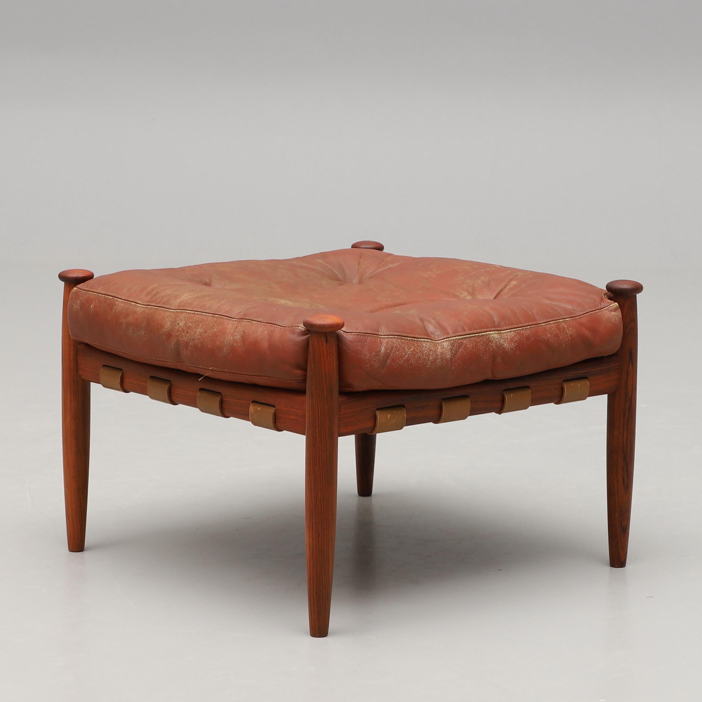 Eric Merthen Amiral Armchair with Pouf Rosewood  Ire Möbler, Sweden 1960 For Sale 7