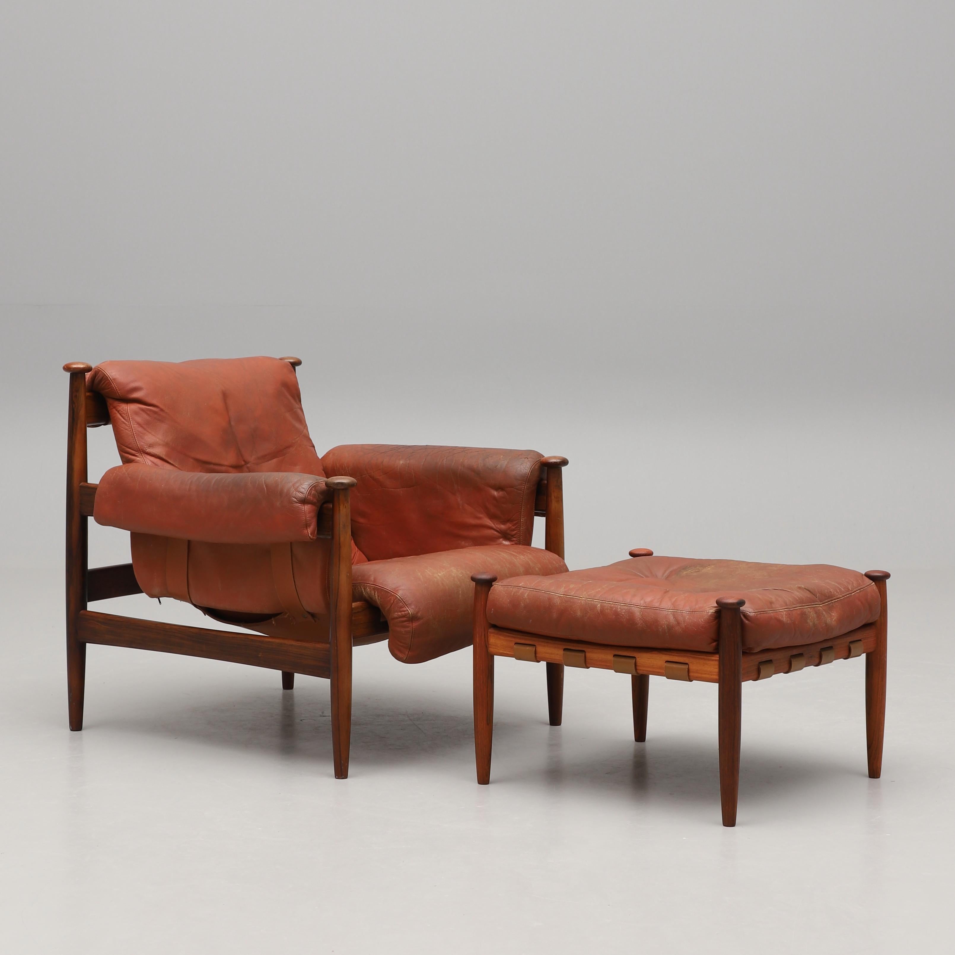 Eric Merthen Amiral Armchair with Pouf Rosewood  Ire Möbler, Sweden 1960 For Sale 10