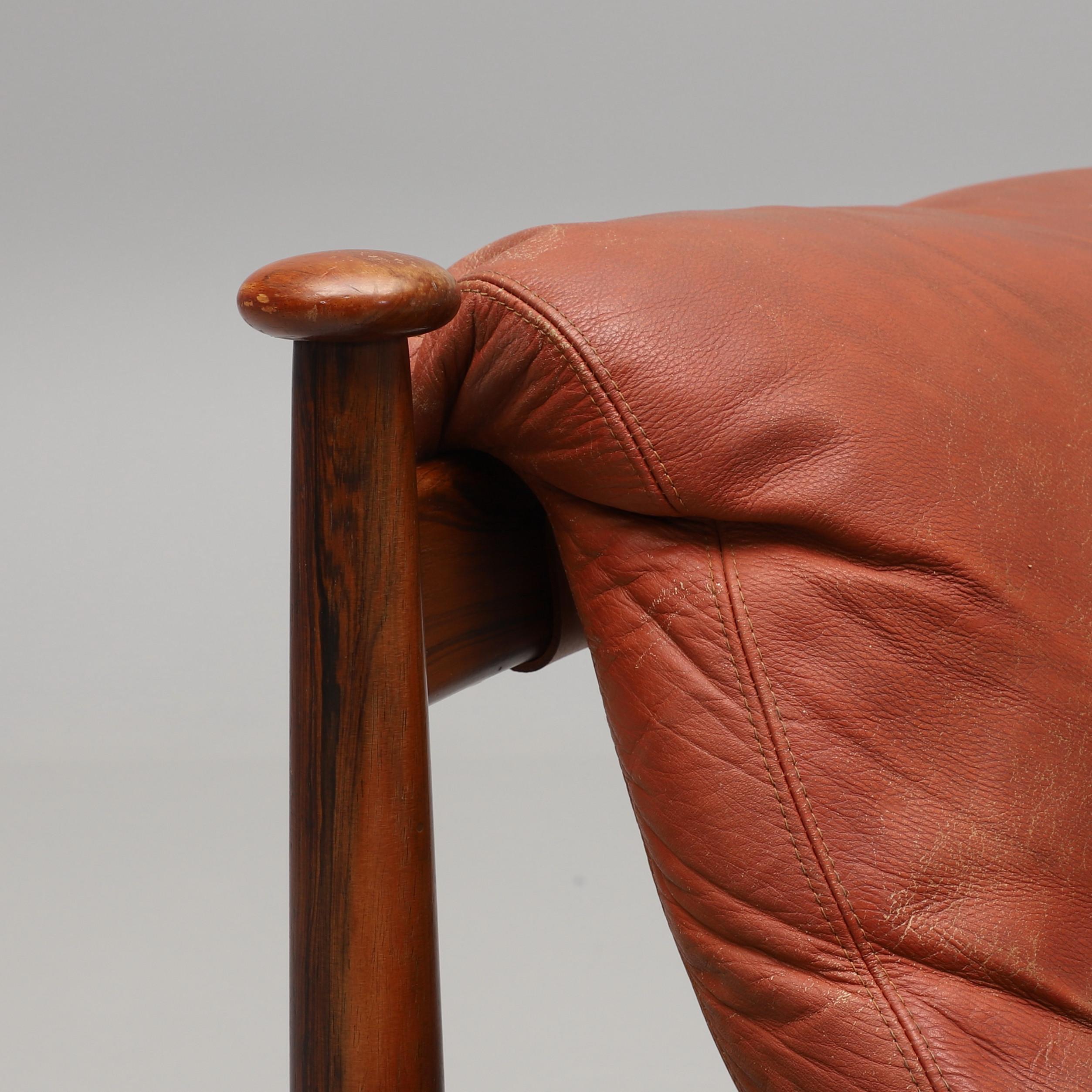 European Eric Merthen Amiral Armchair with Pouf Rosewood  Ire Möbler, Sweden 1960
