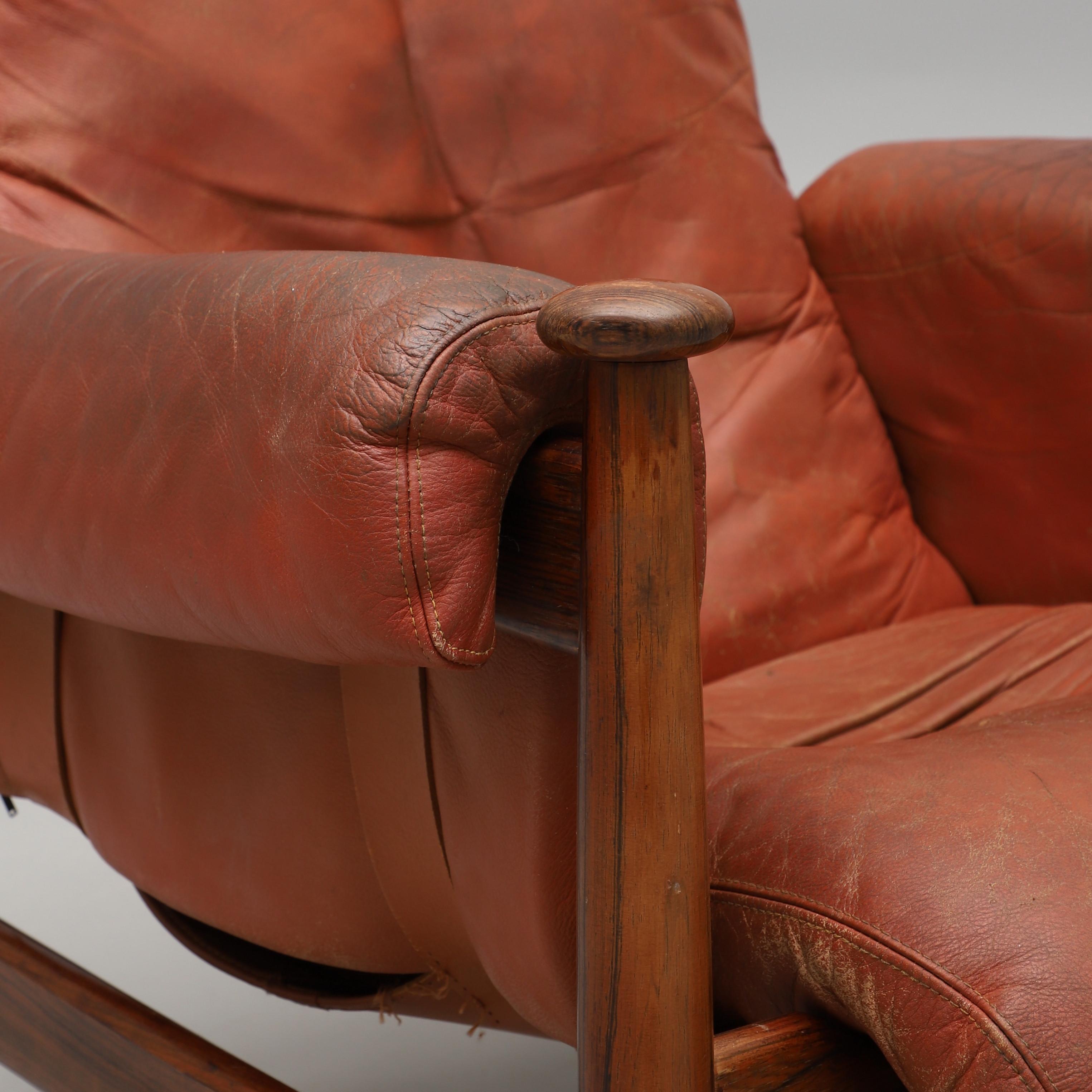 Eric Merthen Amiral Armchair with Pouf Rosewood  Ire Möbler, Sweden 1960 In Fair Condition For Sale In Paris, FR