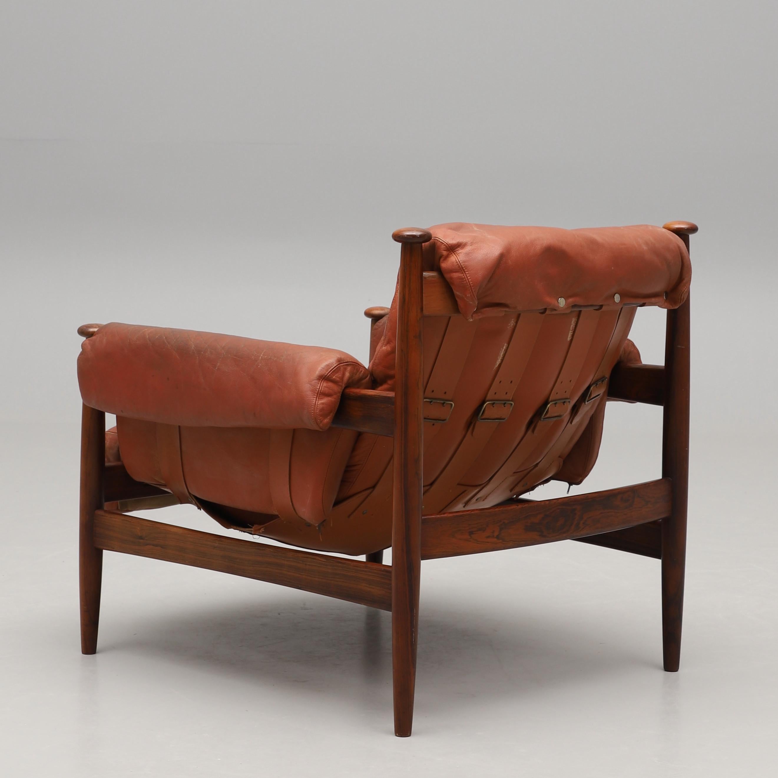 Leather Eric Merthen Amiral Armchair with Pouf Rosewood  Ire Möbler, Sweden 1960