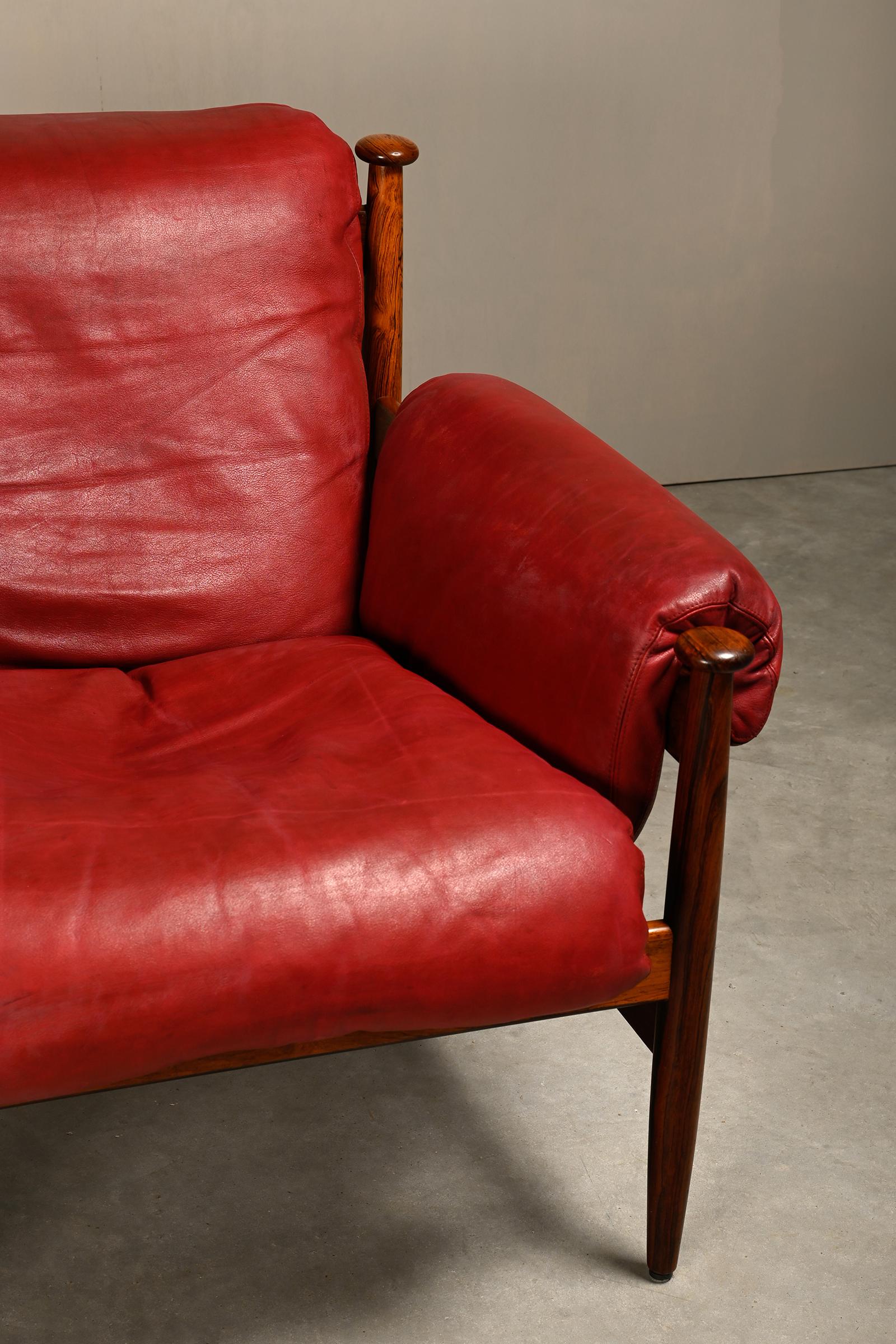 Eric Merthen Amiral Lounge Chair in dark wood and red leather for IRE Möbler For Sale 4