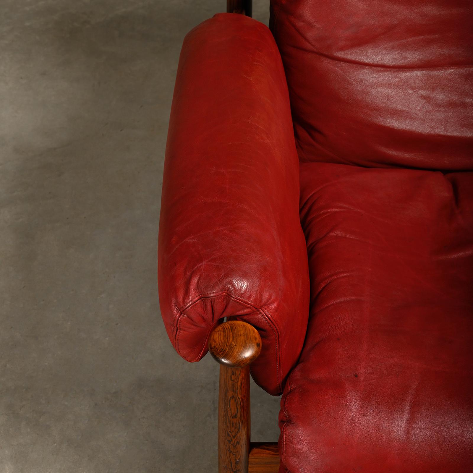 Eric Merthen Amiral Lounge Chair aus dunklem Holz und rotem Leder für IRE Möbler im Angebot 6