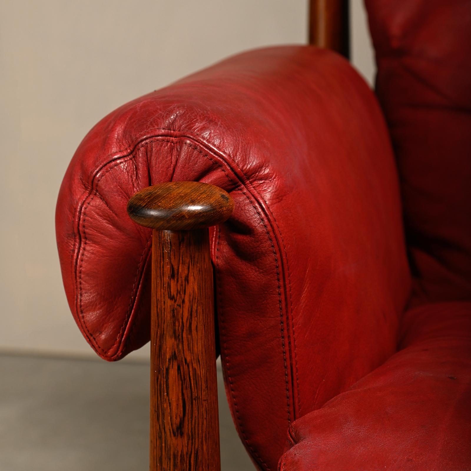 Eric Merthen Amiral Lounge Chair aus dunklem Holz und rotem Leder für IRE Möbler im Angebot 8