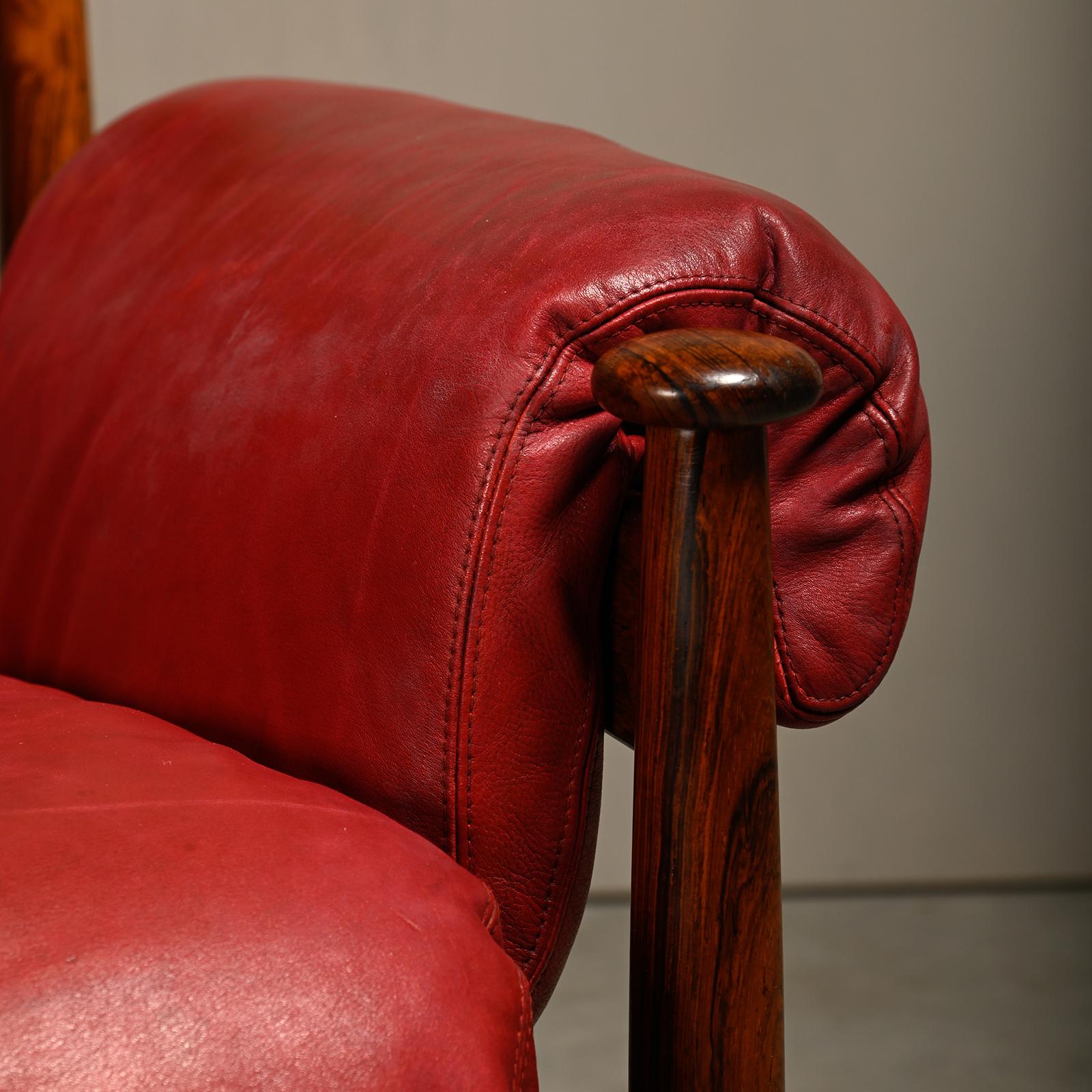 Eric Merthen Amiral Lounge Chair aus dunklem Holz und rotem Leder für IRE Möbler im Angebot 9