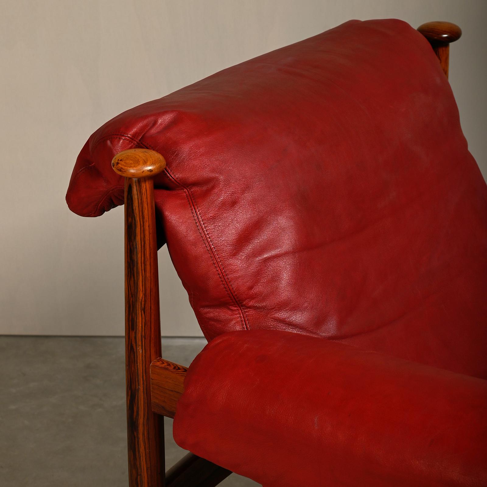 Eric Merthen Amiral Lounge Chair aus dunklem Holz und rotem Leder für IRE Möbler im Angebot 10