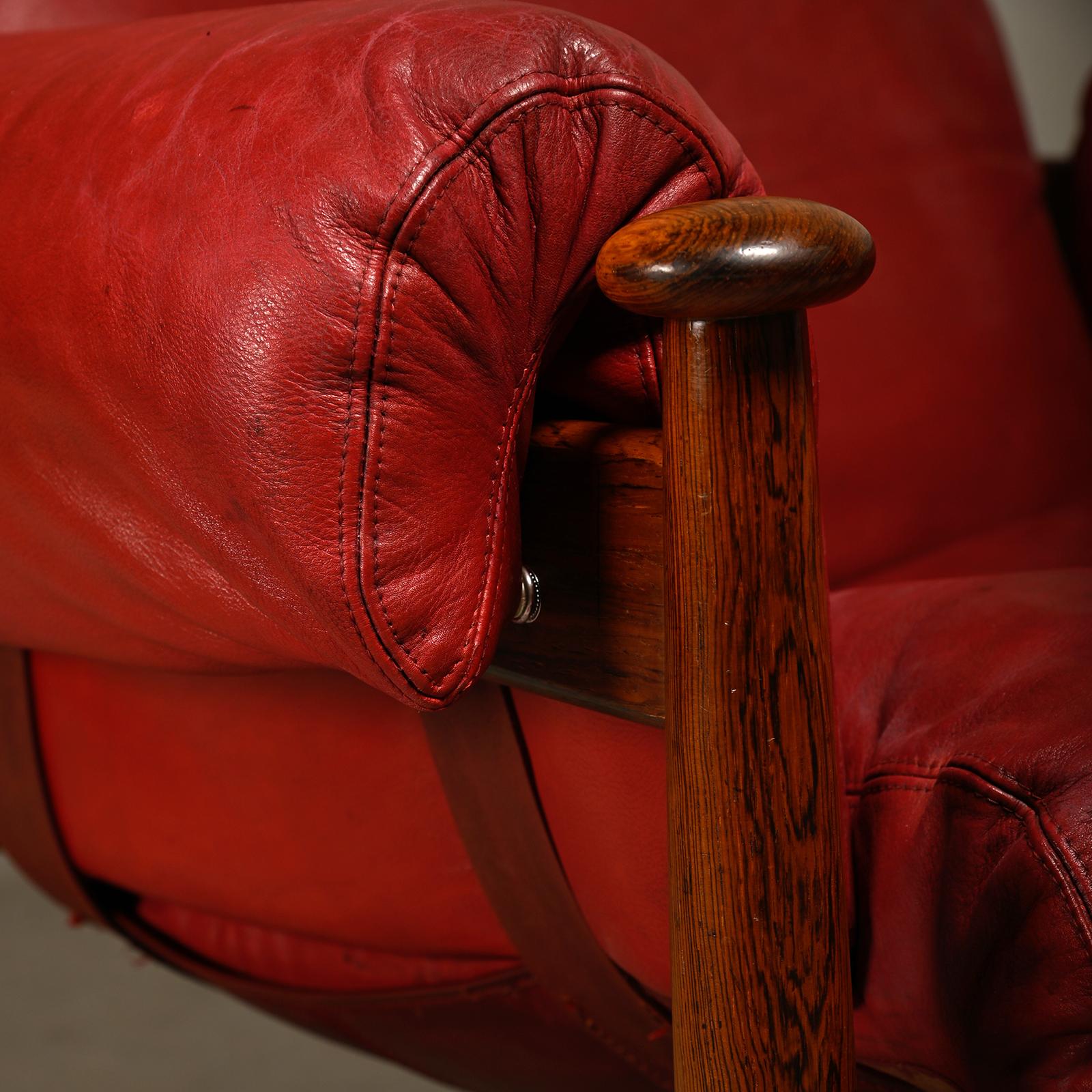 Eric Merthen Amiral Lounge Chair aus dunklem Holz und rotem Leder für IRE Möbler im Angebot 11