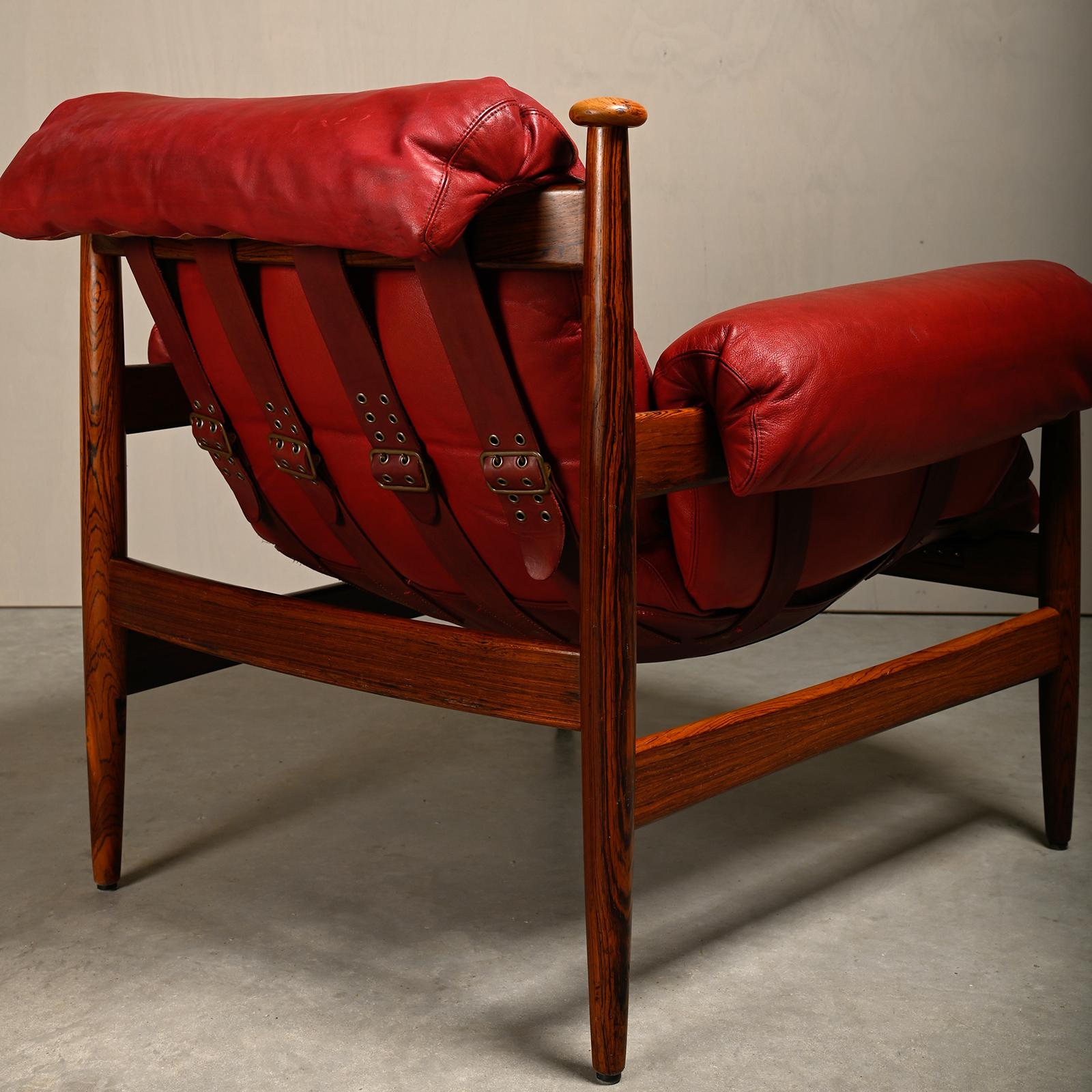 Eric Merthen Amiral Lounge Chair in dark wood and red leather for IRE Möbler For Sale 11