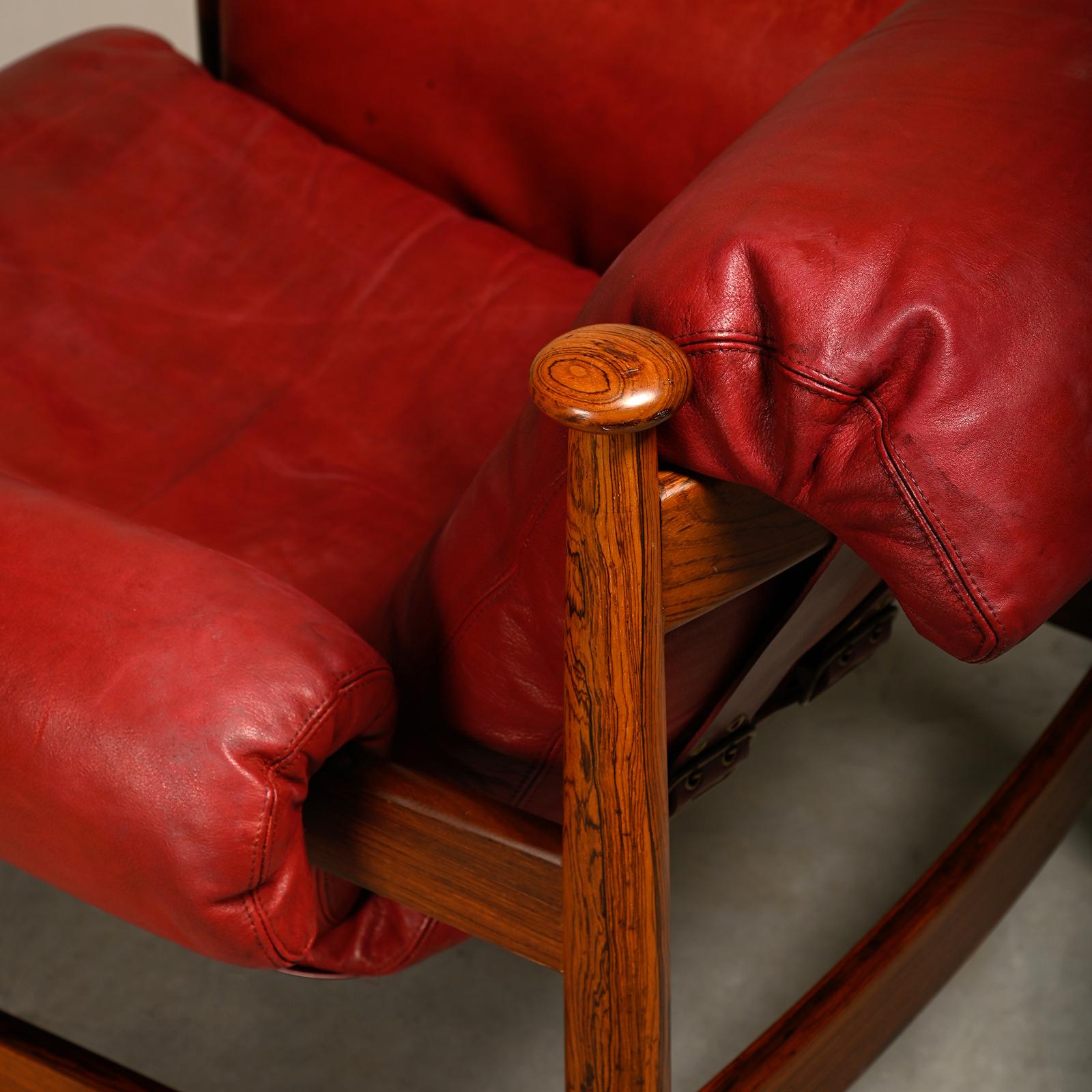 Eric Merthen Amiral Lounge Chair aus dunklem Holz und rotem Leder für IRE Möbler im Angebot 13