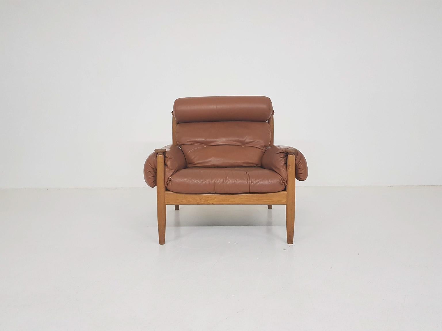 European Eric Merthen for Ire Mobler Attr. Scandinavian Modern Leather Lounge Chair