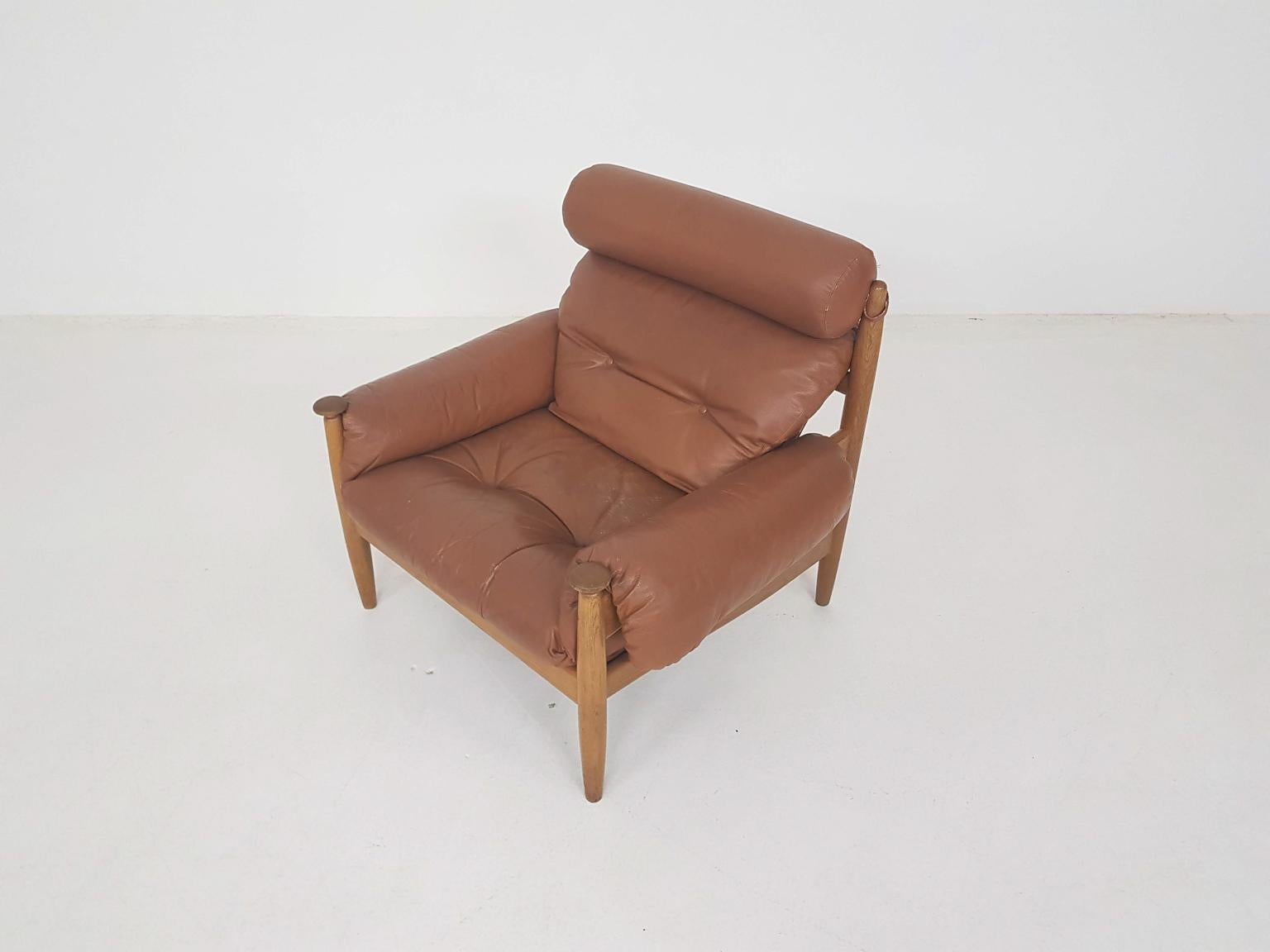 Eric Merthen for Ire Mobler Attr. Scandinavian Modern Leather Lounge Chair 1