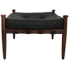 Eric Merthen Leather and Rosewood Ottoman, Footstool for Ire Mobler, 1960s