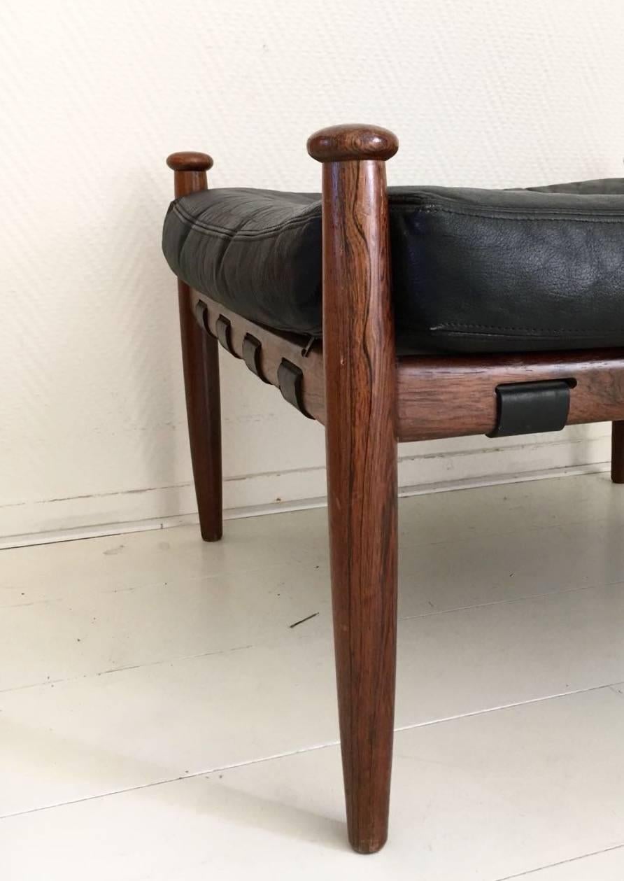20th Century Eric Merthen Leather and Rosewood Ottoman, Footstool for Ire Mobler, 1960s