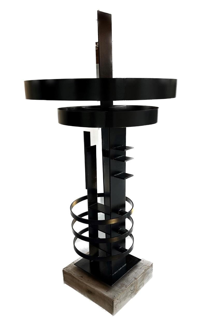 Shinsetsu Steel Abstract Sculpture Black Paint Geometric Symbolic In Stock For Sale 1