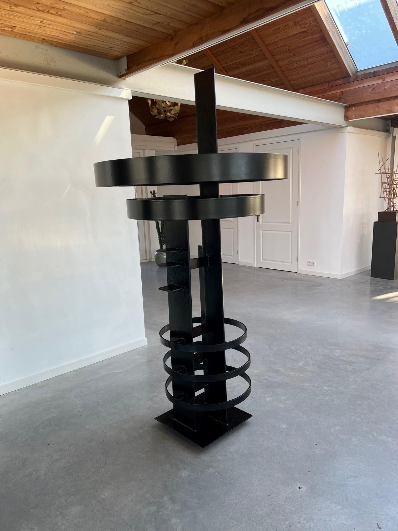 Shinsetsu Steel Abstract Sculpture Black Paint Geometric Symbolic In Stock
