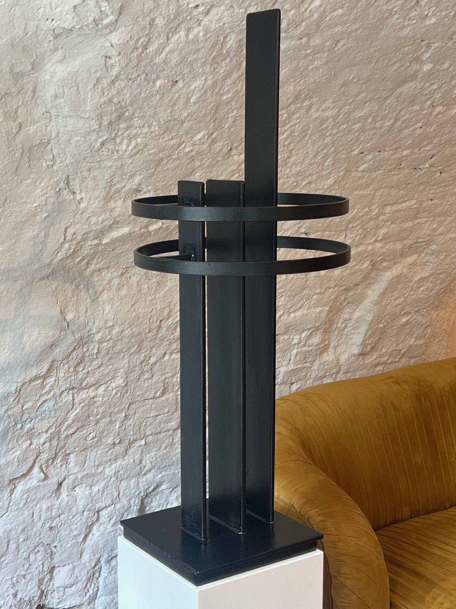 Symbiose Small Black Steel Sculpture Symbolic Abstract Geometric Art In Stock For Sale 2