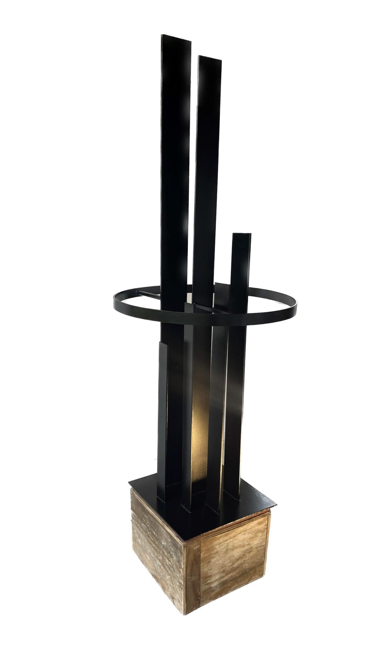 Weightless Abstract Steel Sculpture Big Black Geometric Symbolic In Stock - Brown Abstract Sculpture by Eric Morren
