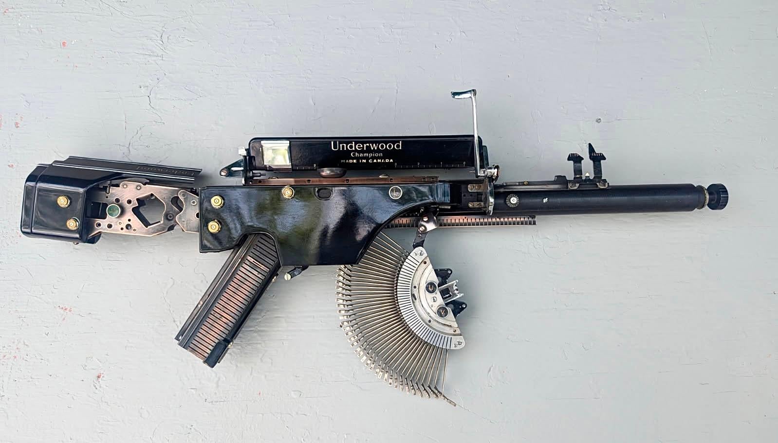 Underwood LUV (Love) - Vintage Typewriter Machine Gun, conceptual wall sculpture