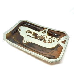 Eric Norstad Mid-Century Painted Fish Slab Pottery Platter, Signed