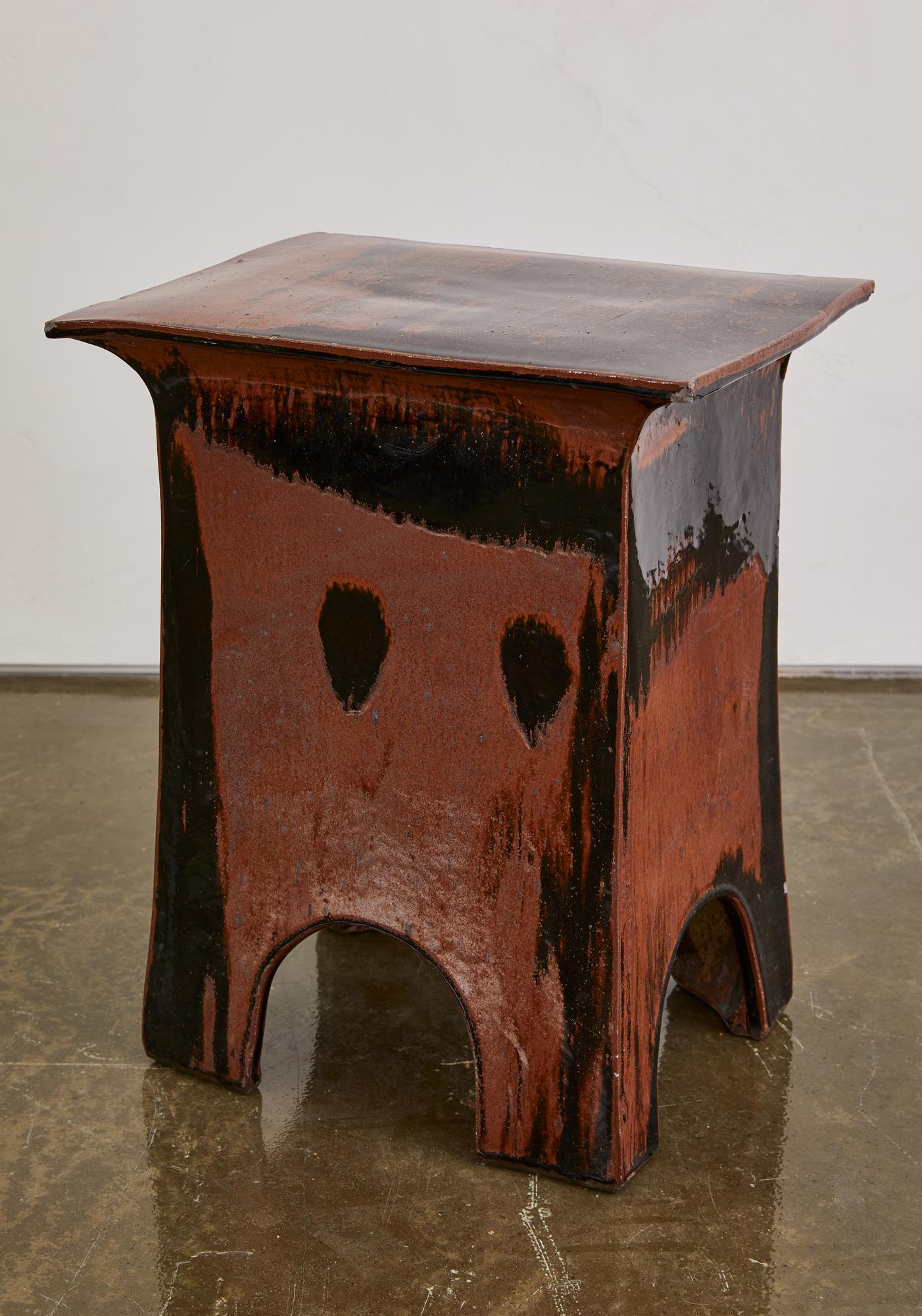 Post-Modern Eric O'leary Red & Black Decorative Ceramic Stool For Sale