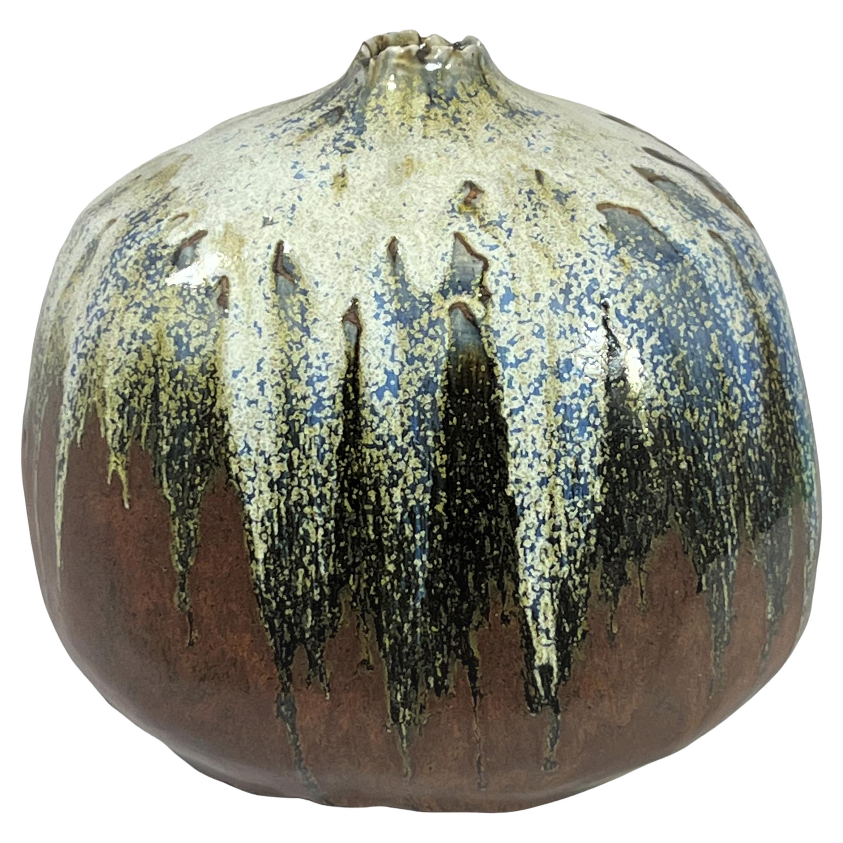 Eric Ploen Norway Altered Weed Vase Form with Layered Crystalline Glazes Ragged