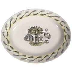 Eric Ravilious Plat ovale Wedgwood Garden Series avec femme et parapluies