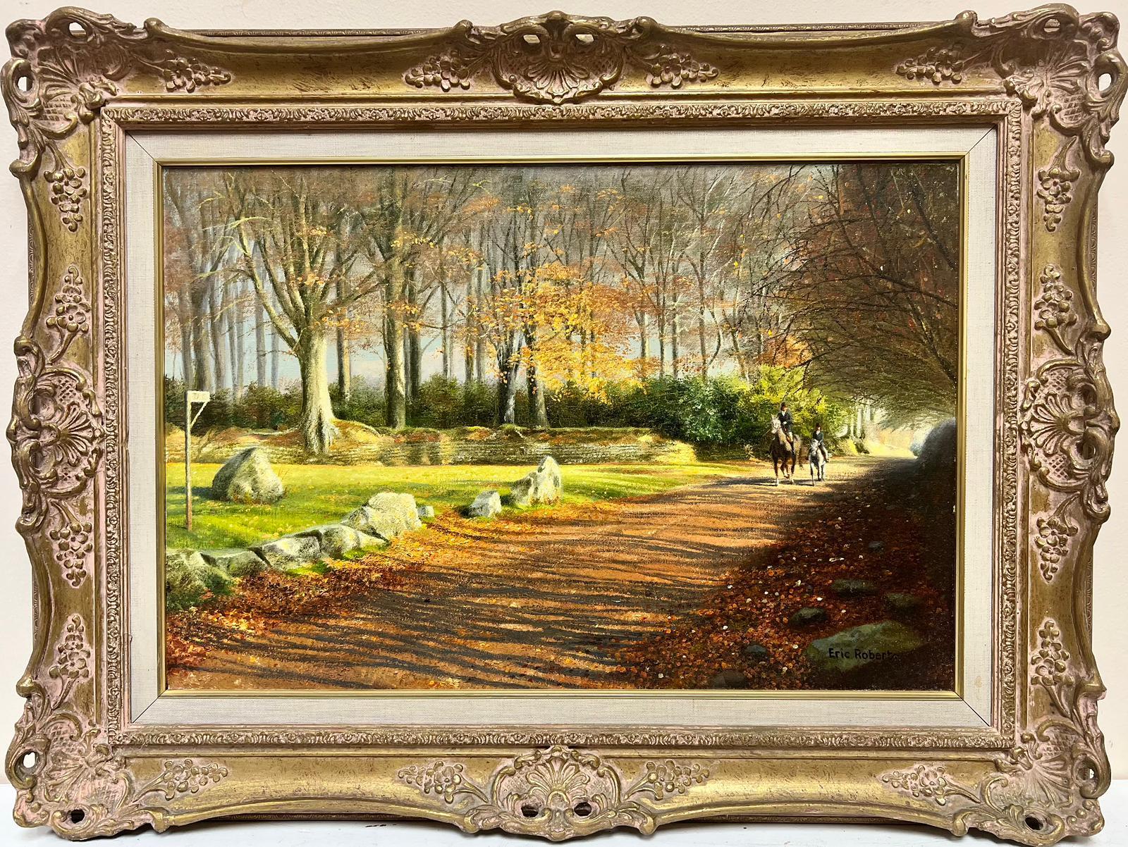 Eric Roberts Animal Painting - Fine British Oil Painting Horses Walking in Autumn Light, Impressive Frame