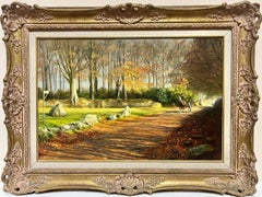 Fine British Oil Painting Horses Walking in Autumn Light, Impressive Frame
