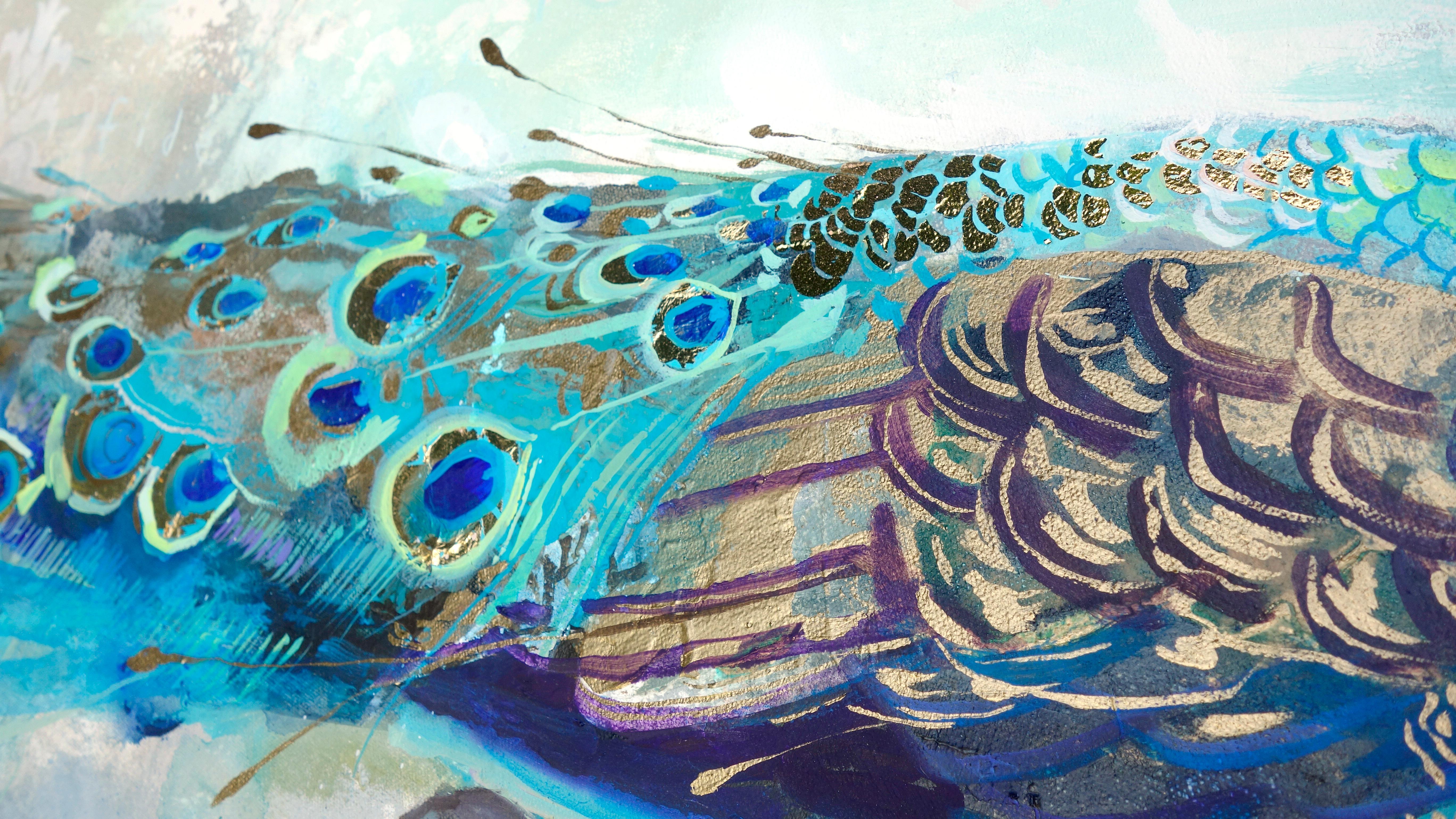 Beauté Victorienne abstract turquoise Peacock with bold colors, layered texture - Contemporary Painting by Eric Robitaille