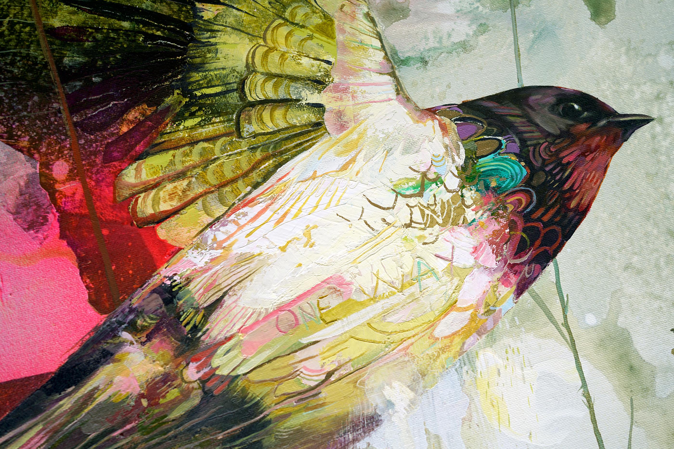 Bruine et Supernova, peinture à l'huile abstraite réaliste avec oiseau volant, couleur ensoleillée - Contemporain Painting par Eric Robitaille
