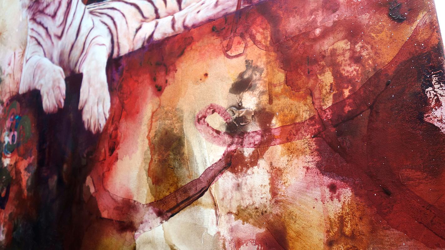 Fissure, Tiger oil painting, abstract realism, layered texture and bright colors 1