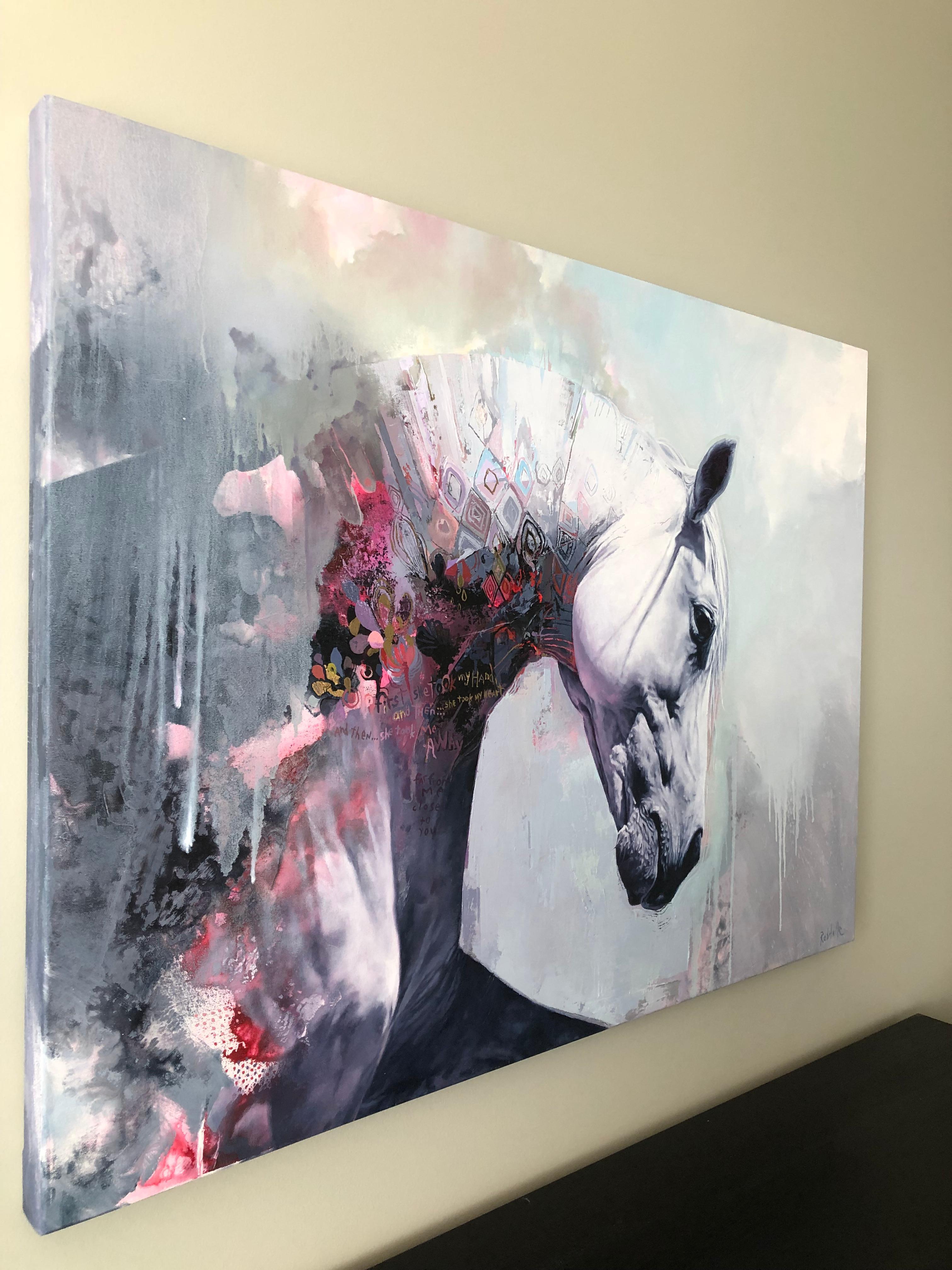 Fragile Space III, Contemporary abstract Horse with bold colors, layered texture - Painting by Eric Robitaille