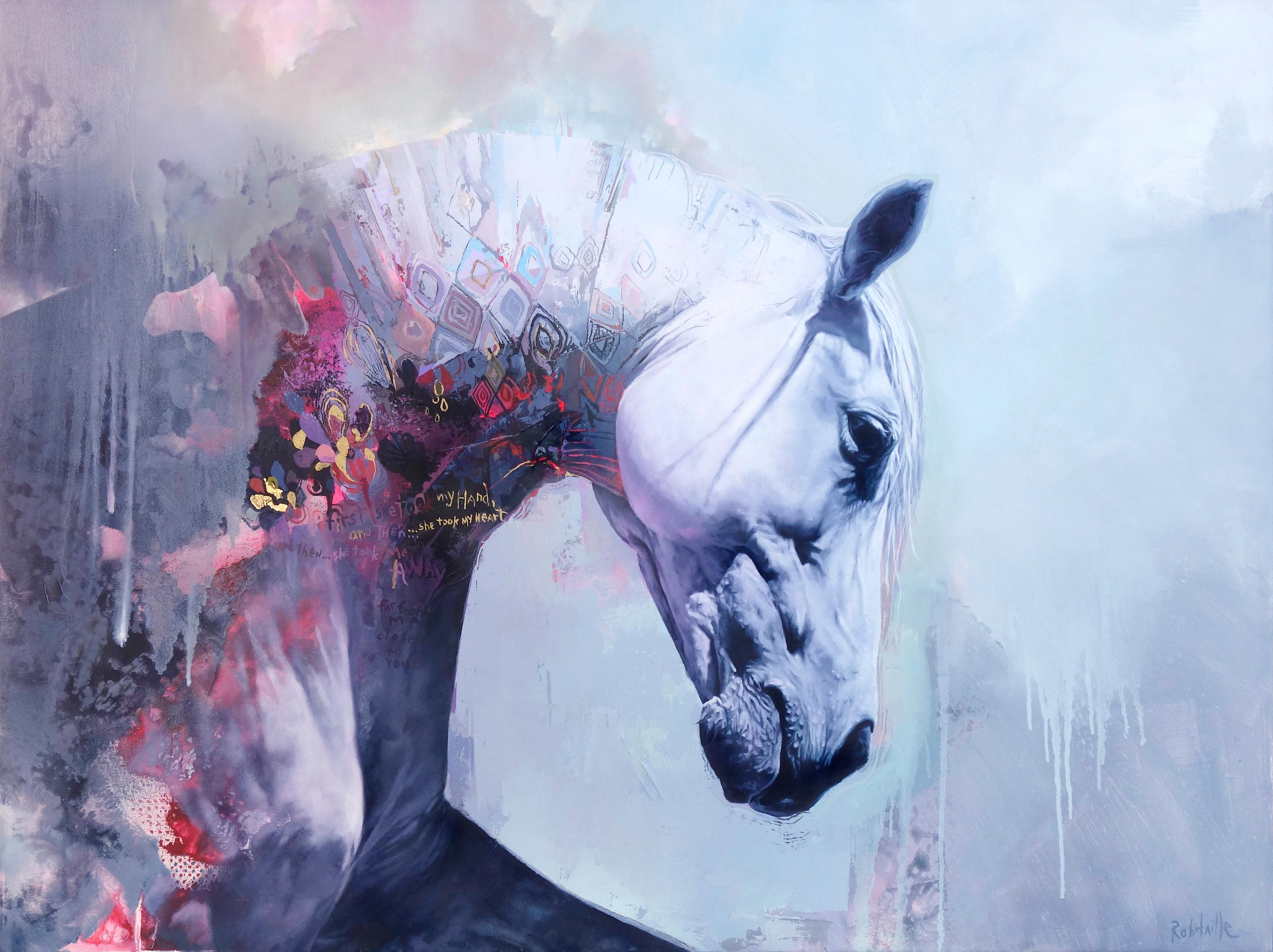 Eric Robitaille Animal Painting - Fragile Space III, Contemporary abstract Horse with bold colors, layered texture