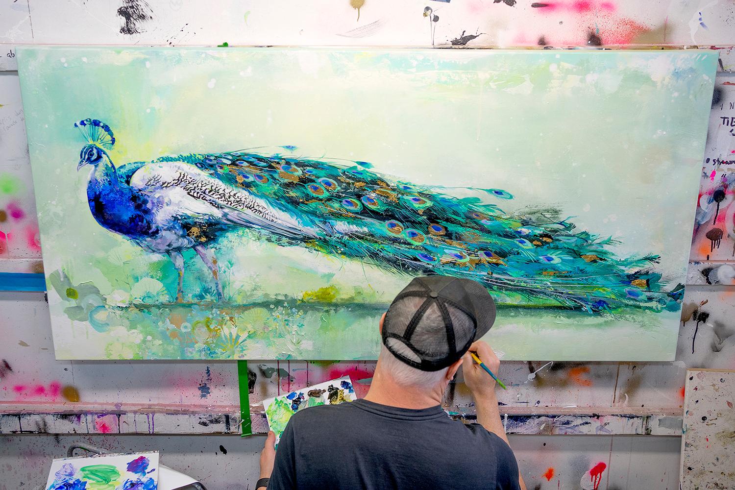 Grande Parade, pavo real turquesa abstracto e impresionista, motivo y textura en venta 5
