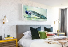 Grande Parade, pavone turchese astratto e impressionista, motivo e texture