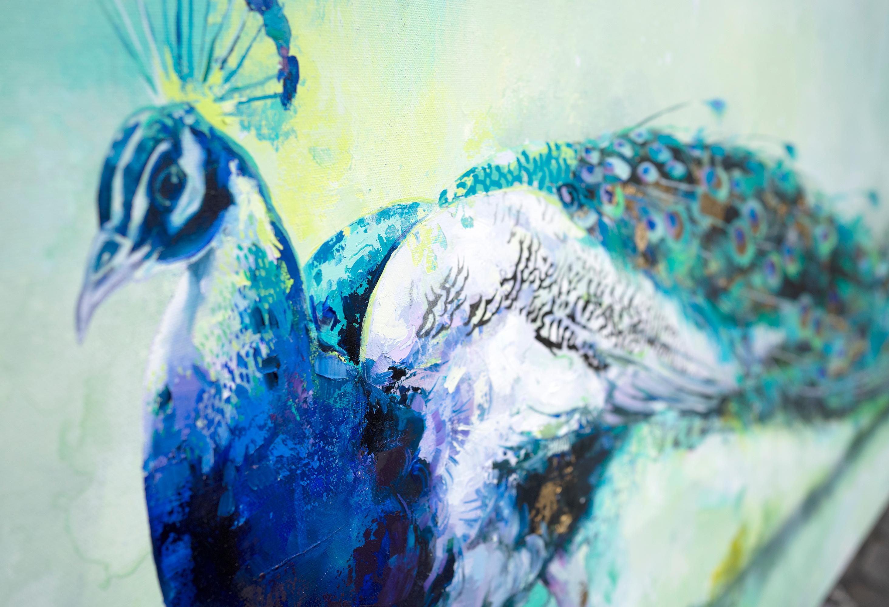 Grande Parade, pavo real turquesa abstracto e impresionista, motivo y textura - Painting Contemporáneo de Eric Robitaille