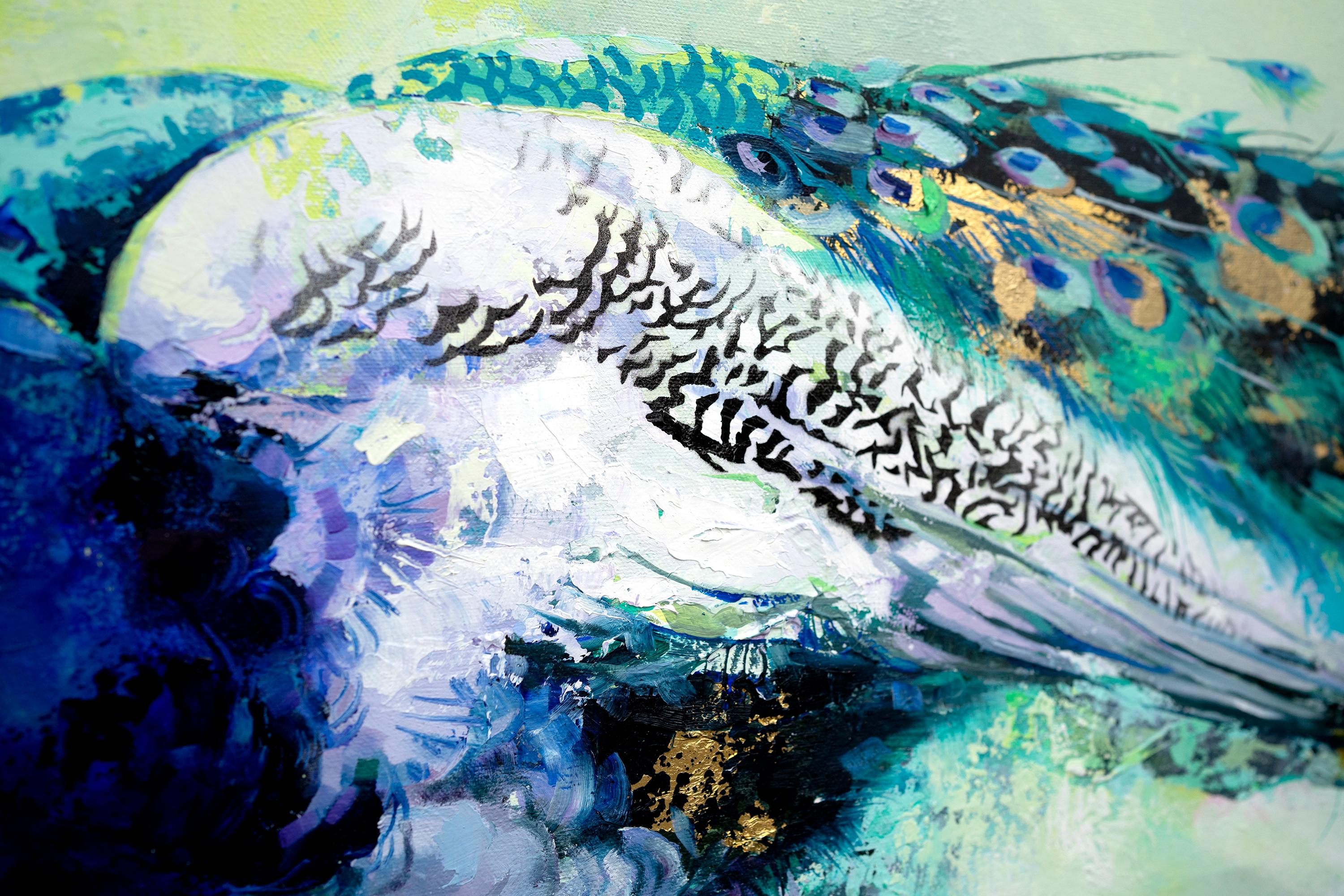 Grande Parade, pavo real turquesa abstracto e impresionista, motivo y textura en venta 1