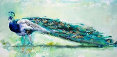 Grande Parade, pavone turchese astratto e impressionista, motivo e texture